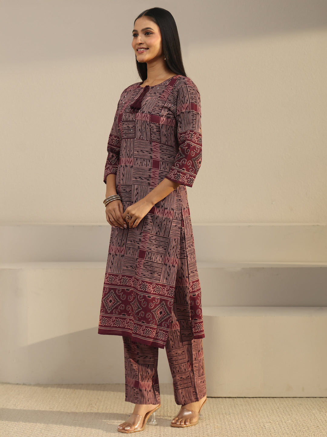  Libas Rust Brown Ajrakh Printed Cotton Straight Suit Set 