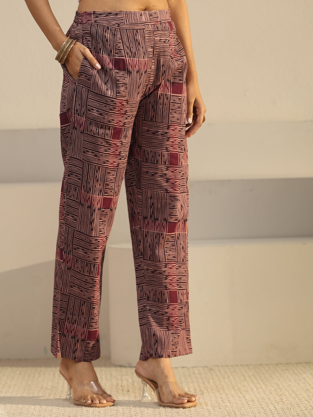  Libas Rust Brown Ajrakh Printed Cotton Straight Suit Set 