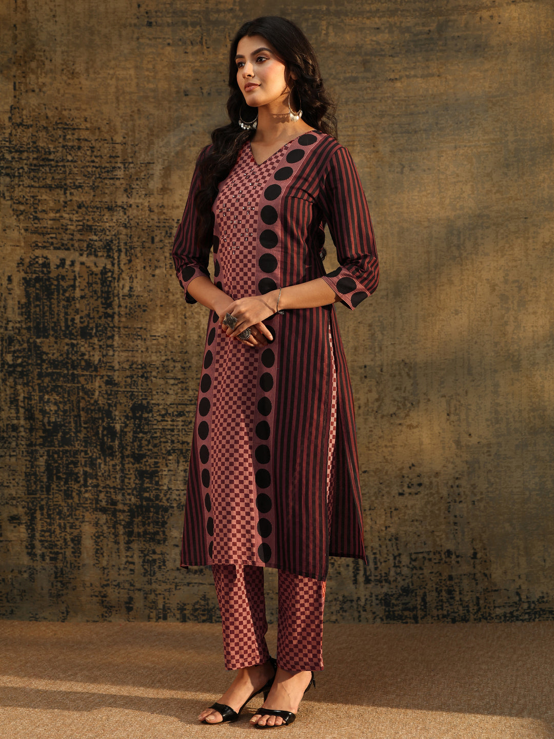  Libas Brown Ajrakh Printed Cotton Straight Suit Set 