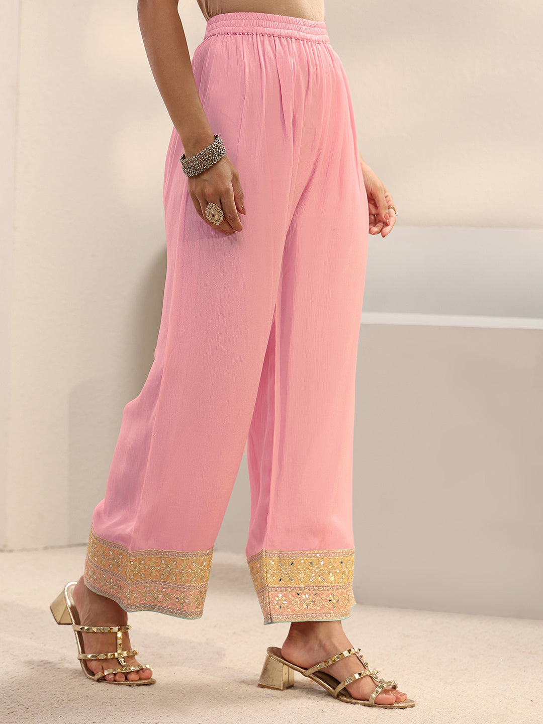  Libas Art Pink Ethnic Embellished Chinon Anarkali Suit Set With Dupatta 