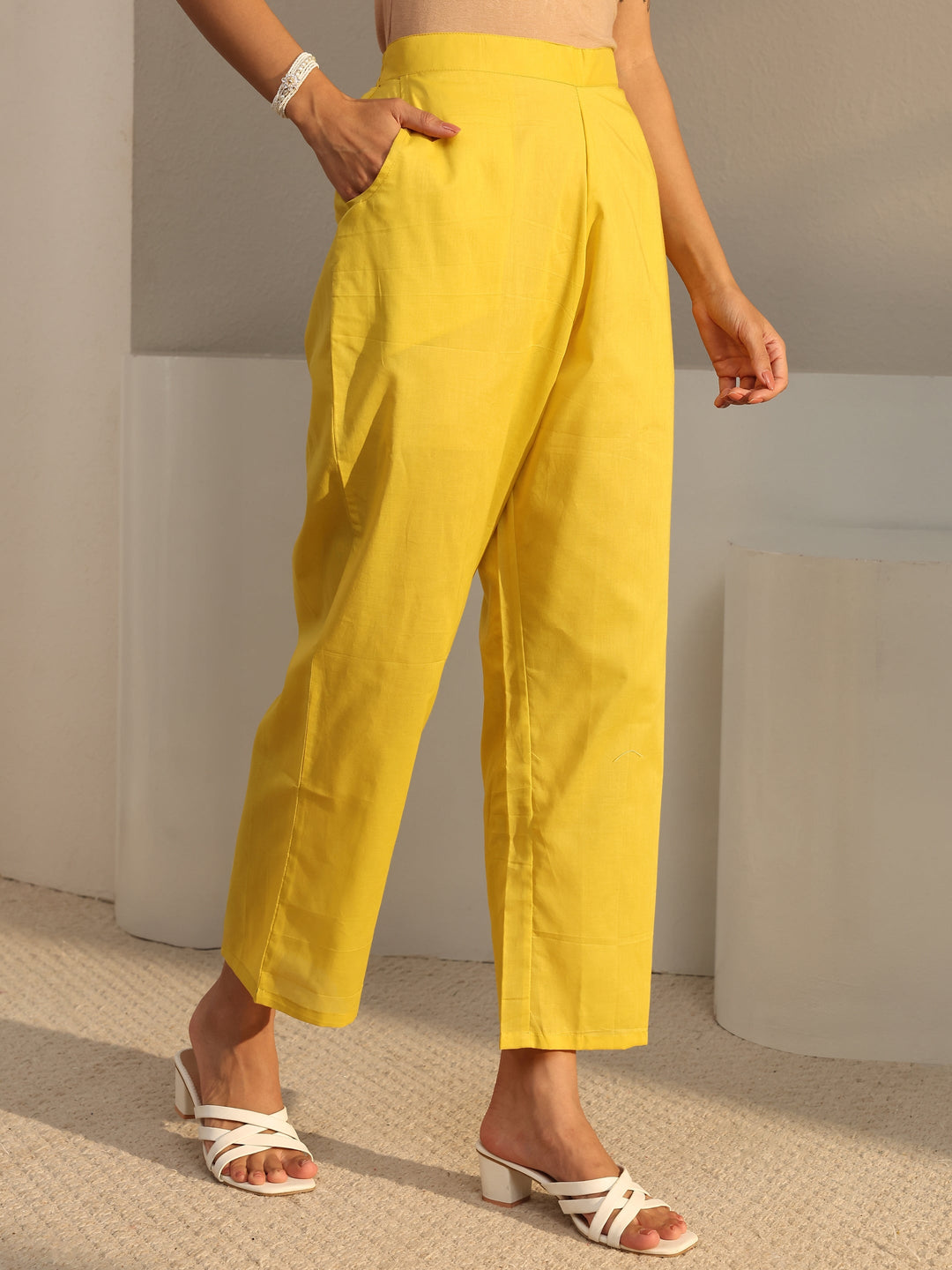  Libas Art Yellow Warli Embroidered Silk Blend Straight Suit Set With Dupatta 