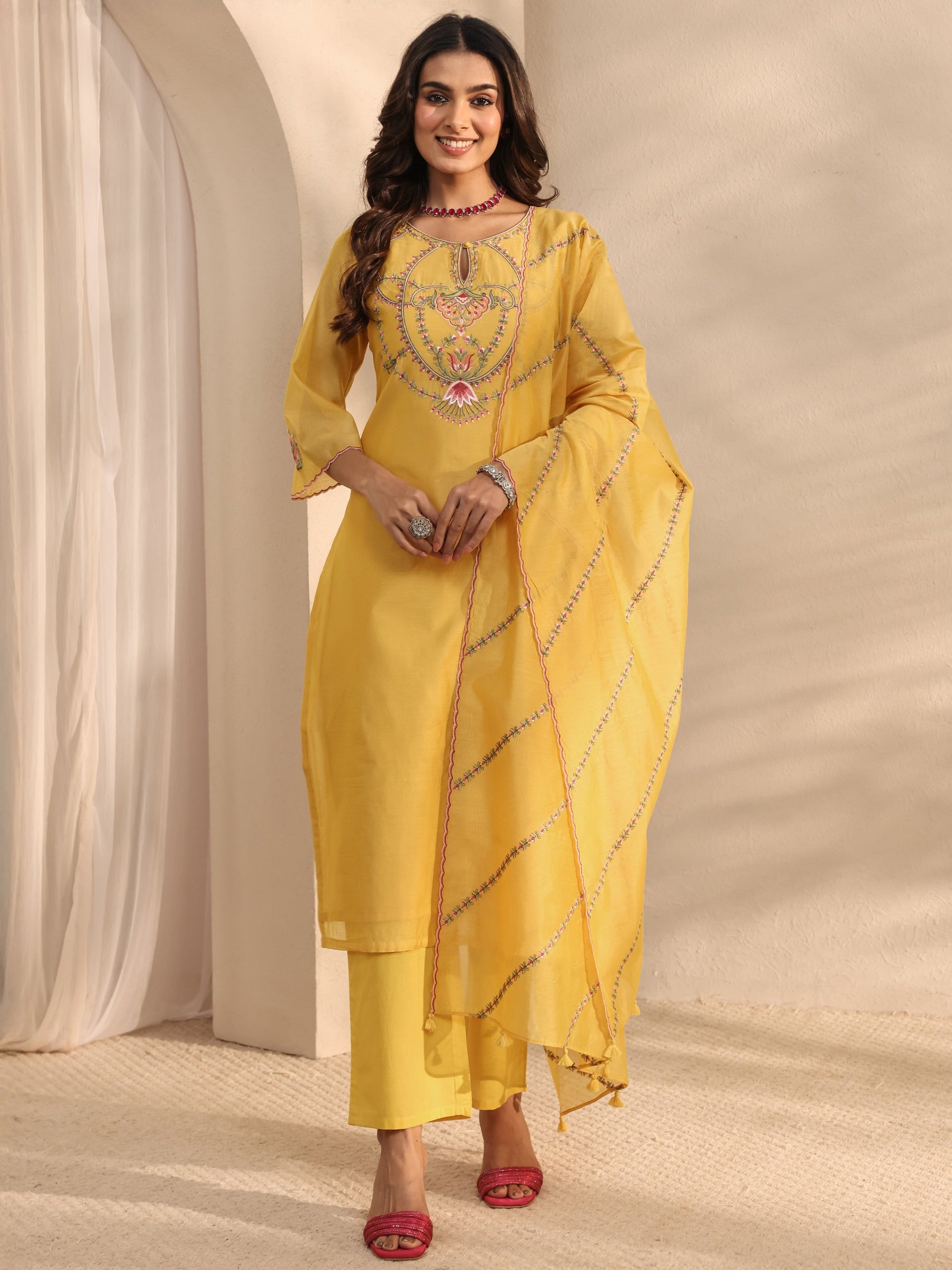 Purple Woven Design Cotton Straight Kurta