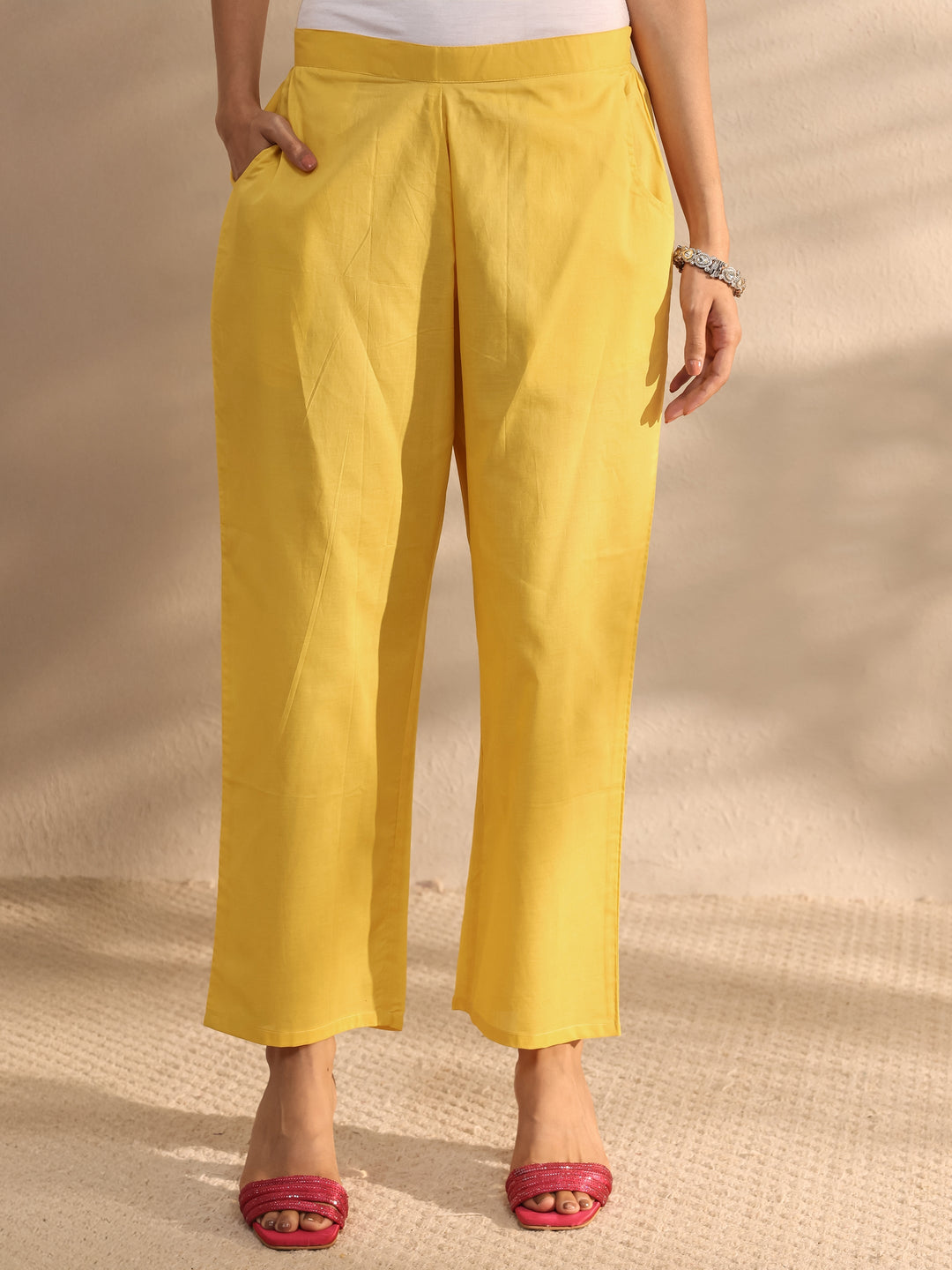  Libas Art Yellow Embroidered Silk Blend Straight Suit Set With Dupatta 