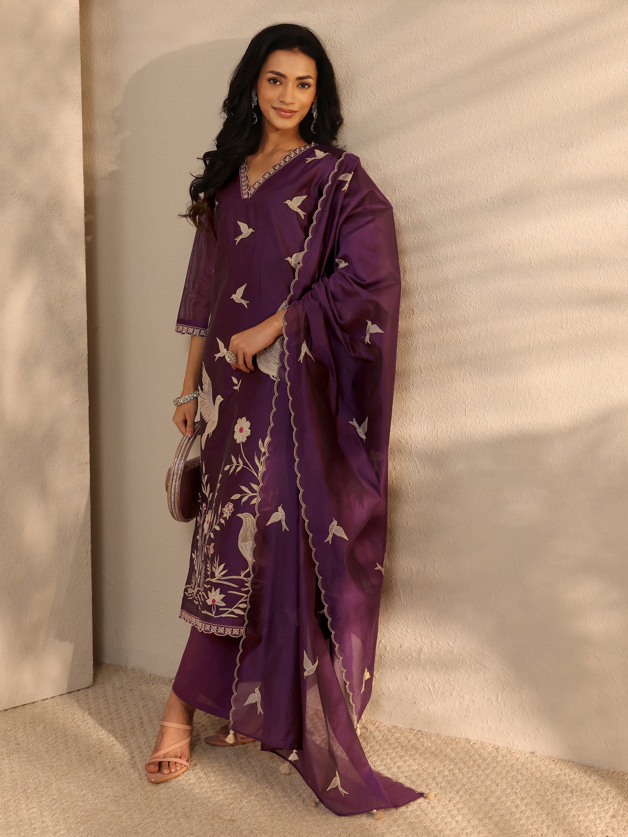 Libas Art Purple Embroidered Silk Blend Straight Suit Set With Dupatta-picture-54