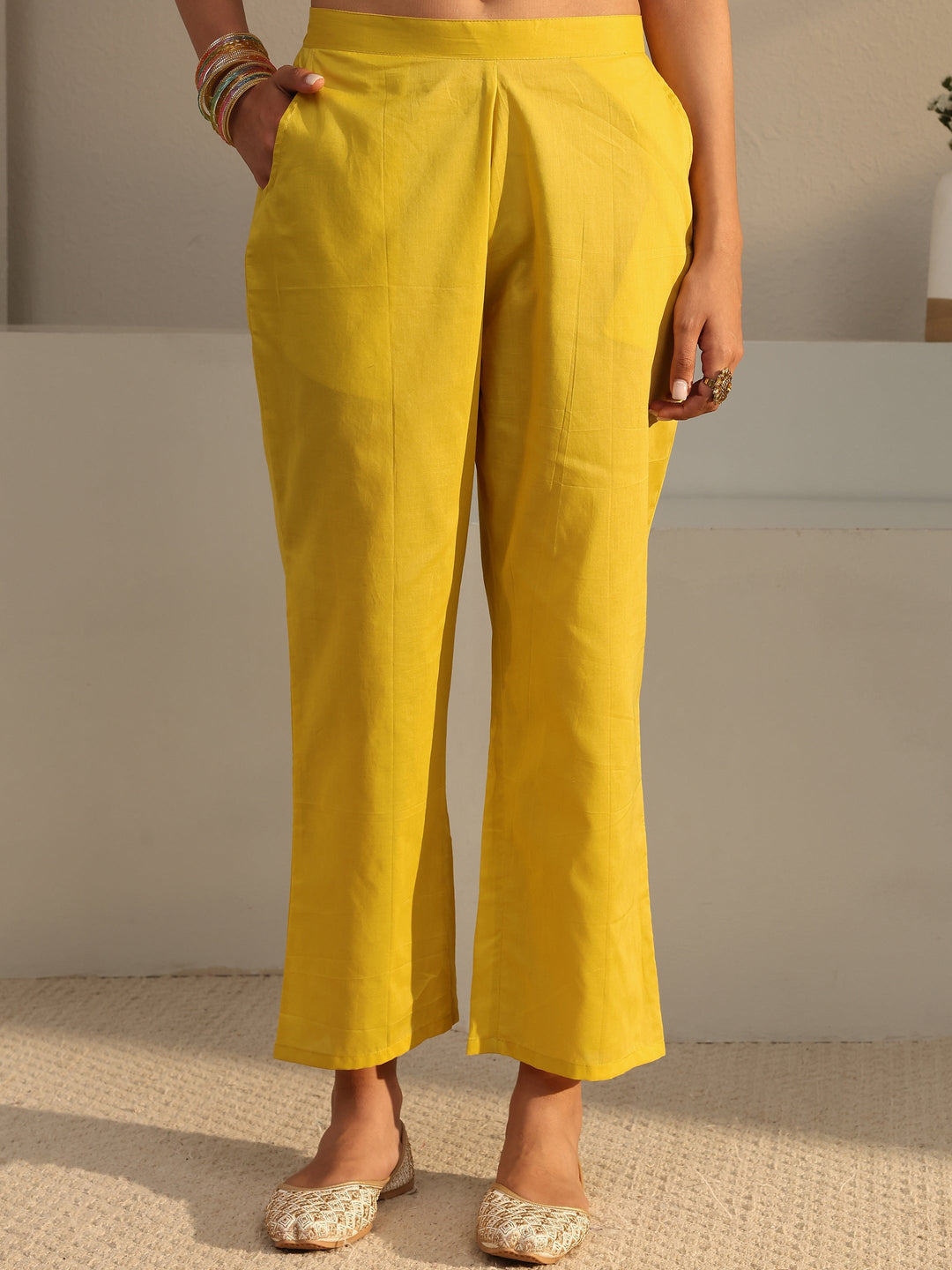 Libas Art Yellow Embroidered Silk Blend Straight Suit Set With Dupatta 