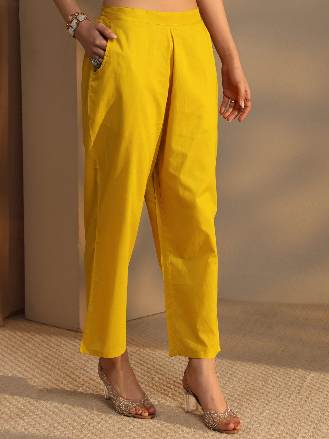  Libas Art Yellow Floral Embroidered Silk Blend Straight Suit Set With Dupatta 