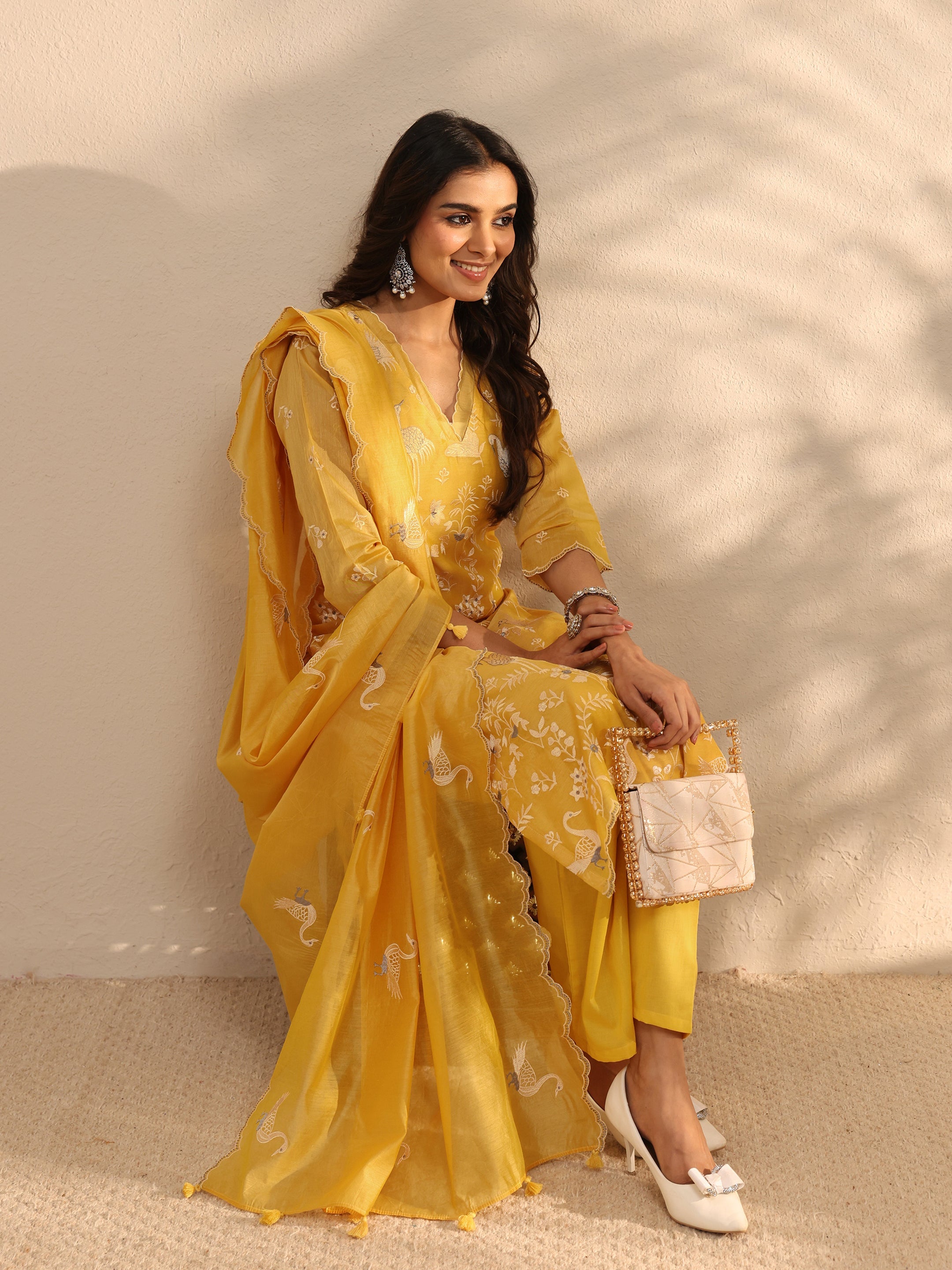 Libas Art Yellow Embroidered Silk Blend Straight Suit Set With Dupatta-picture-16