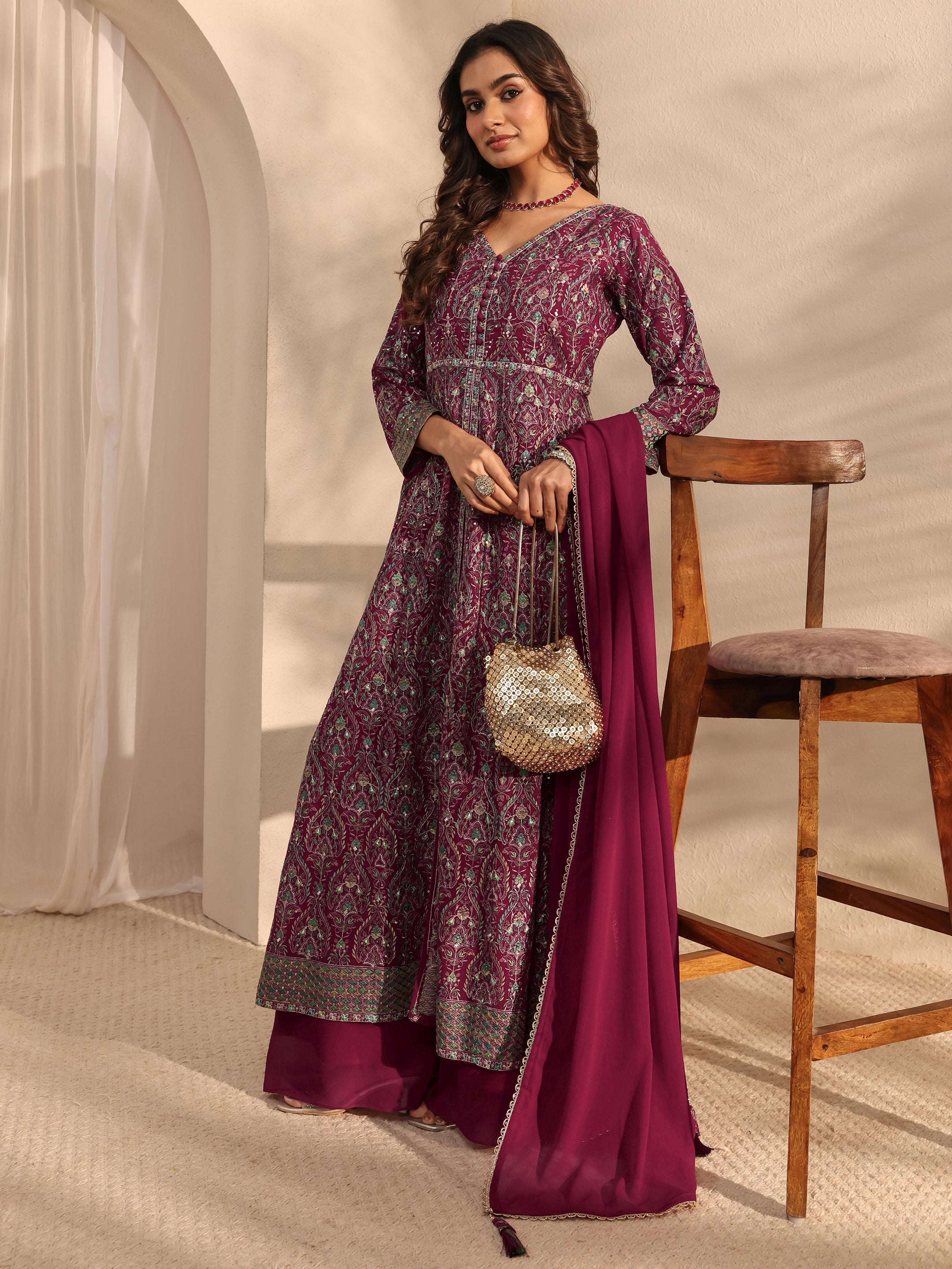 Libas Art Pink Floral Embroidered Georgette Anarkali Suit Set With Dupatta-picture-23