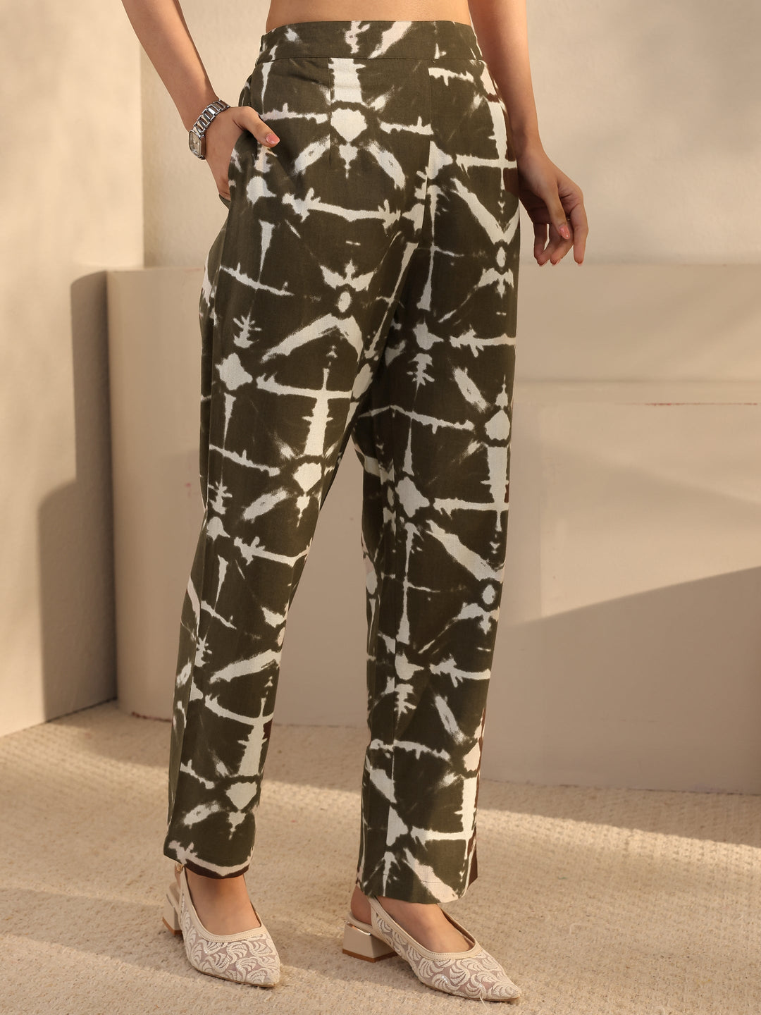  Brown Abstract Printed Cotton Blend Co-Ord Set 
