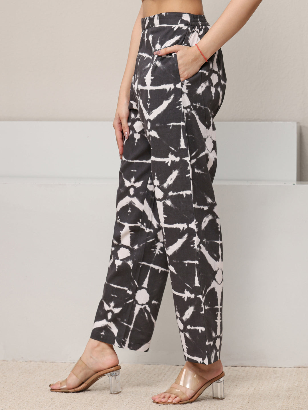  Black Abstract Printed Cotton Blend Co-Ord Set 