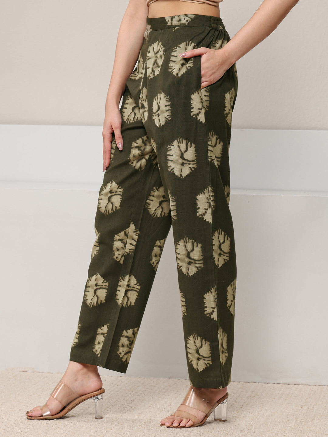  Green Abstract Printed Cotton Blend Co-Ord Set 