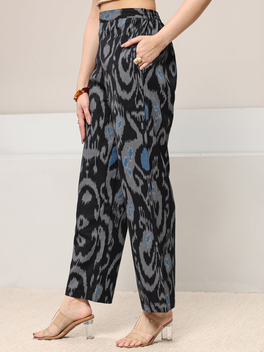  Black Abstract Printed Cotton Blend Co-Ord Set 