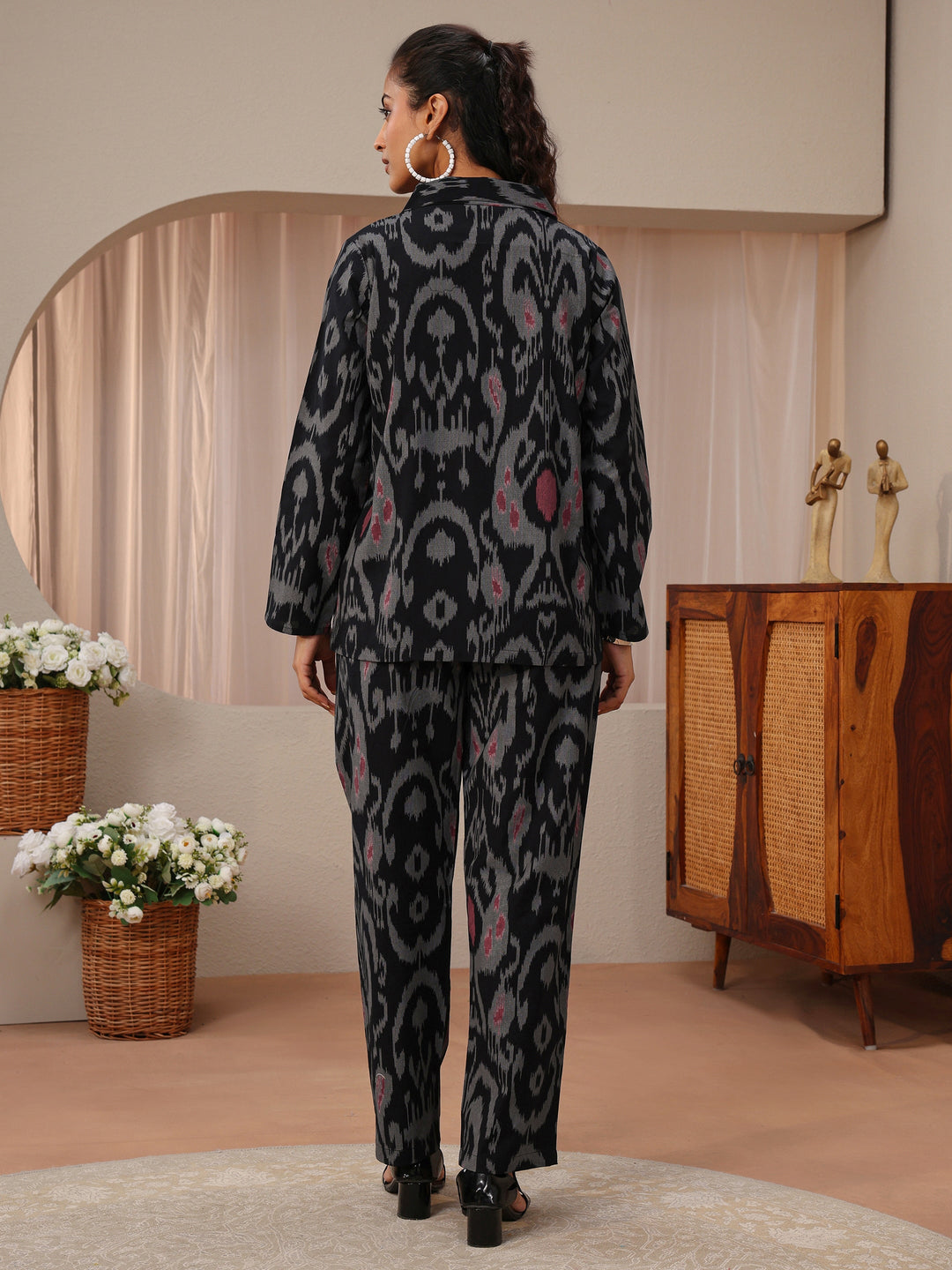  Black Abstract Printed Cotton Blend Co-Ord Set 