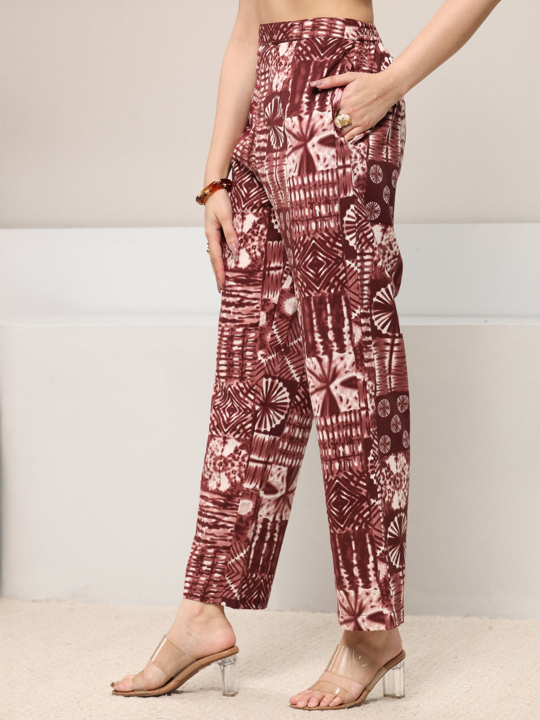 Brown Multi Printed Cotton Blend Co-Ord Set 