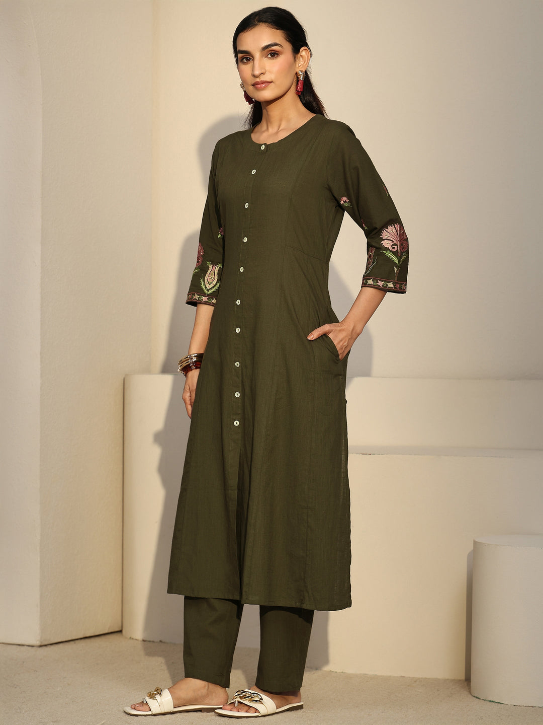  Libas Olive Green Cotton Co-Ord Set 