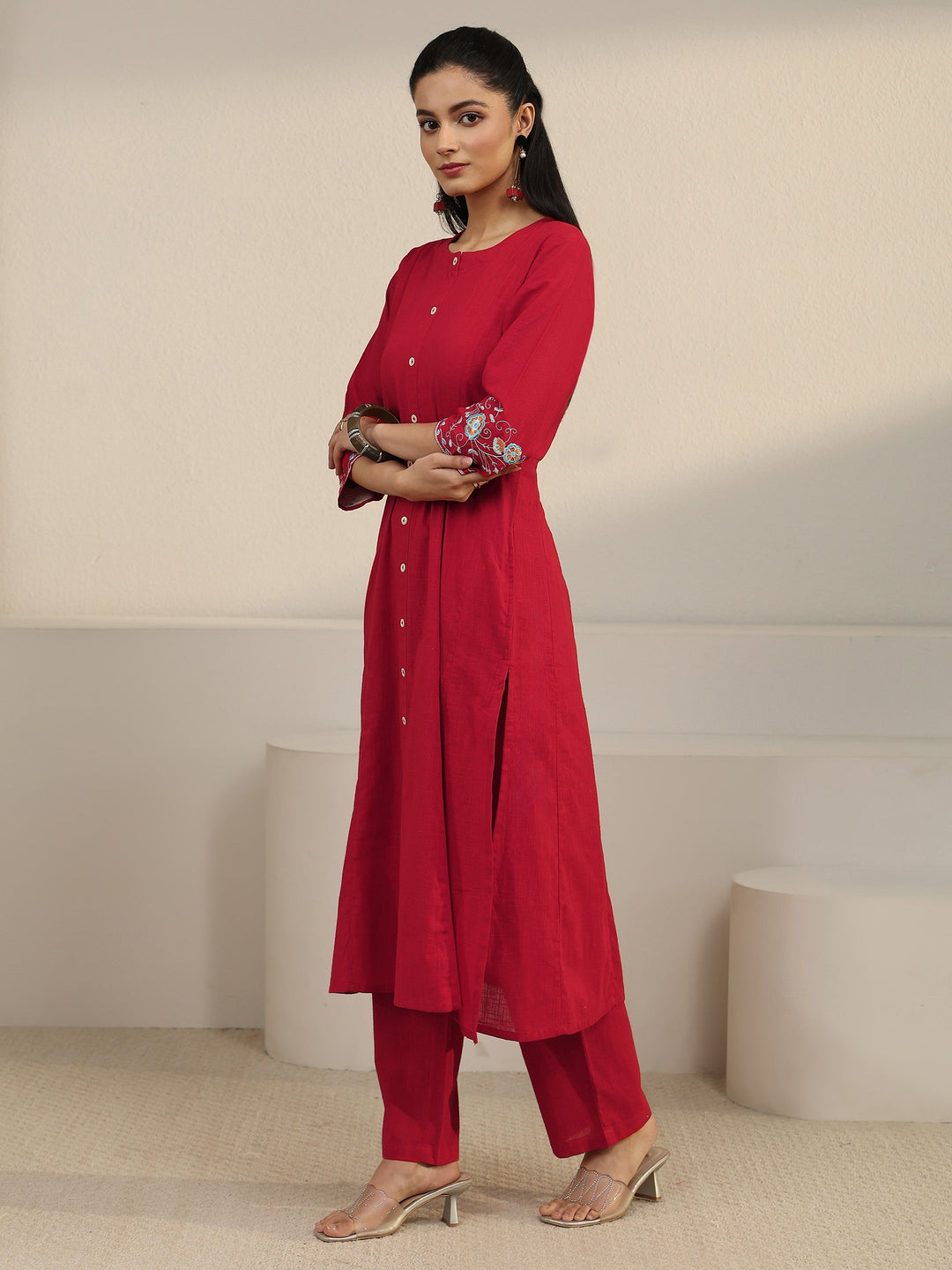  Libas Red Cotton Co-Ord Set 
