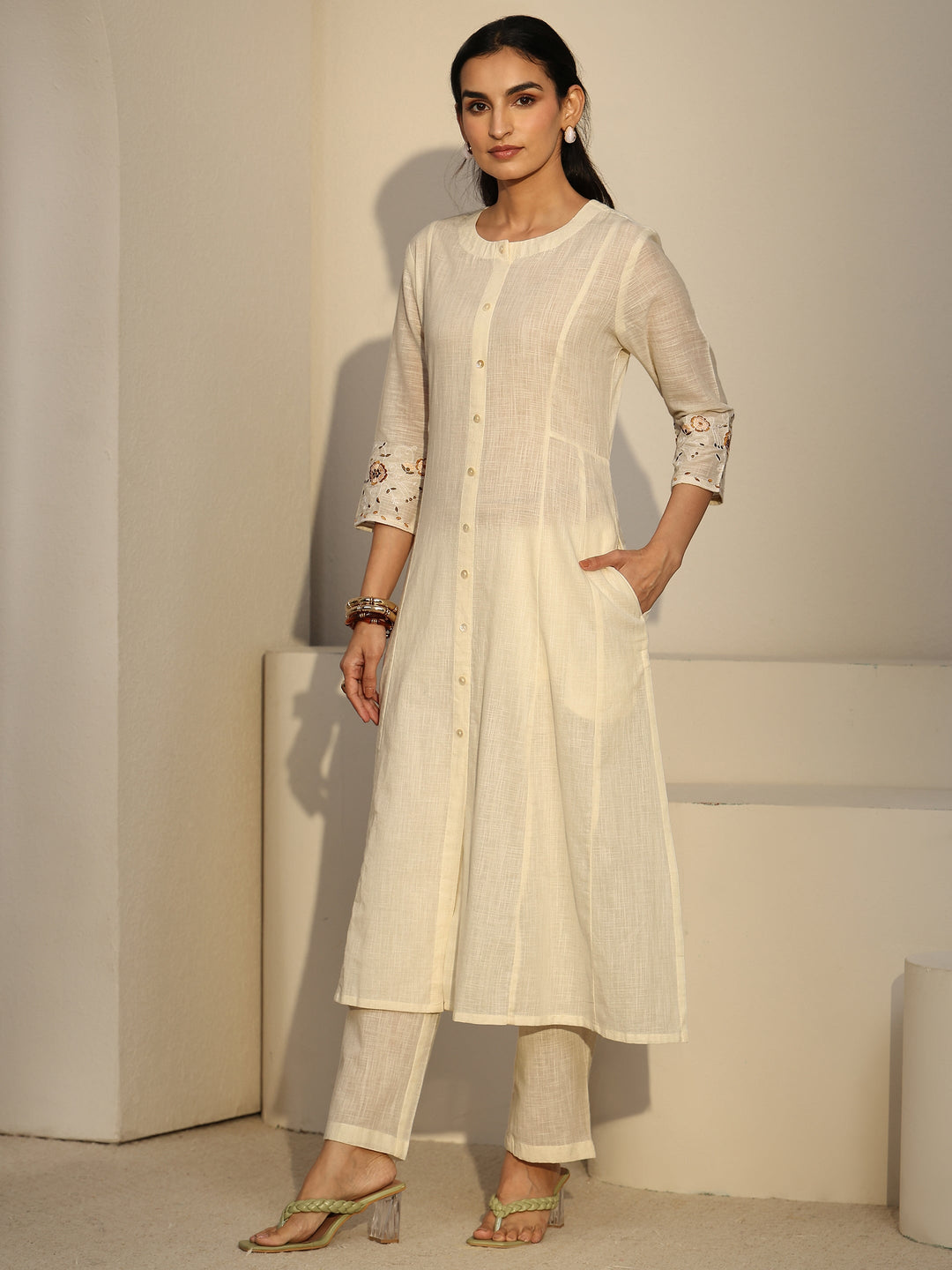  Libas Cream Cotton Co-Ord Set 