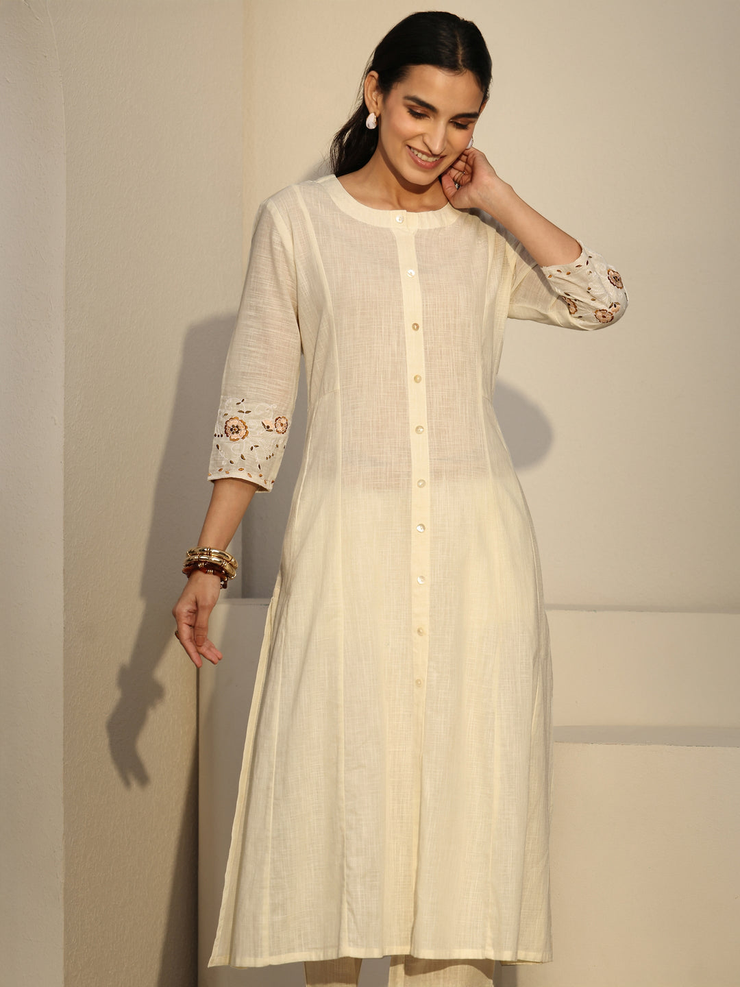  Libas Cream Cotton Co-Ord Set 