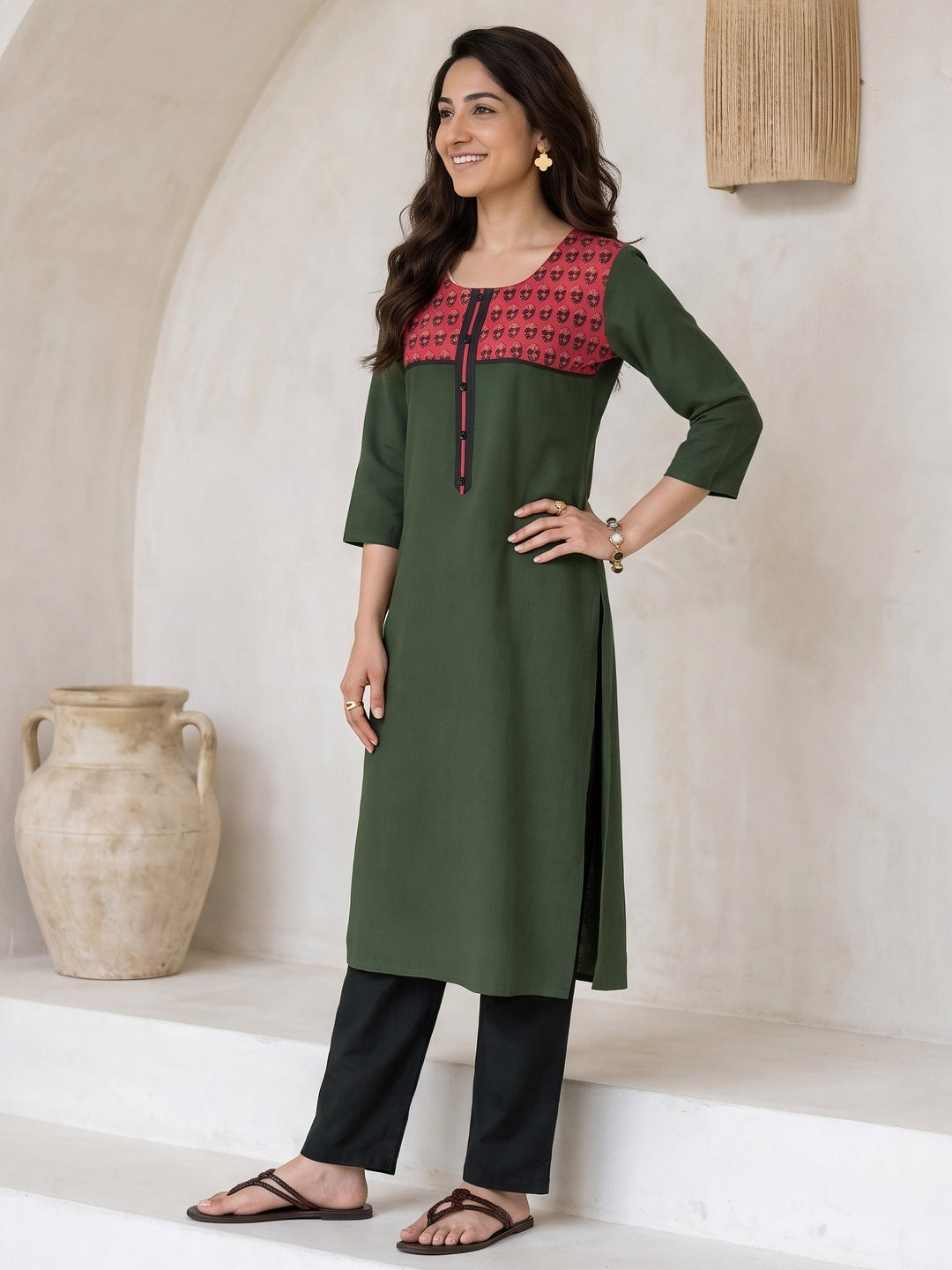  Libas Green Printed Cotton Blend Straight Suit Set 