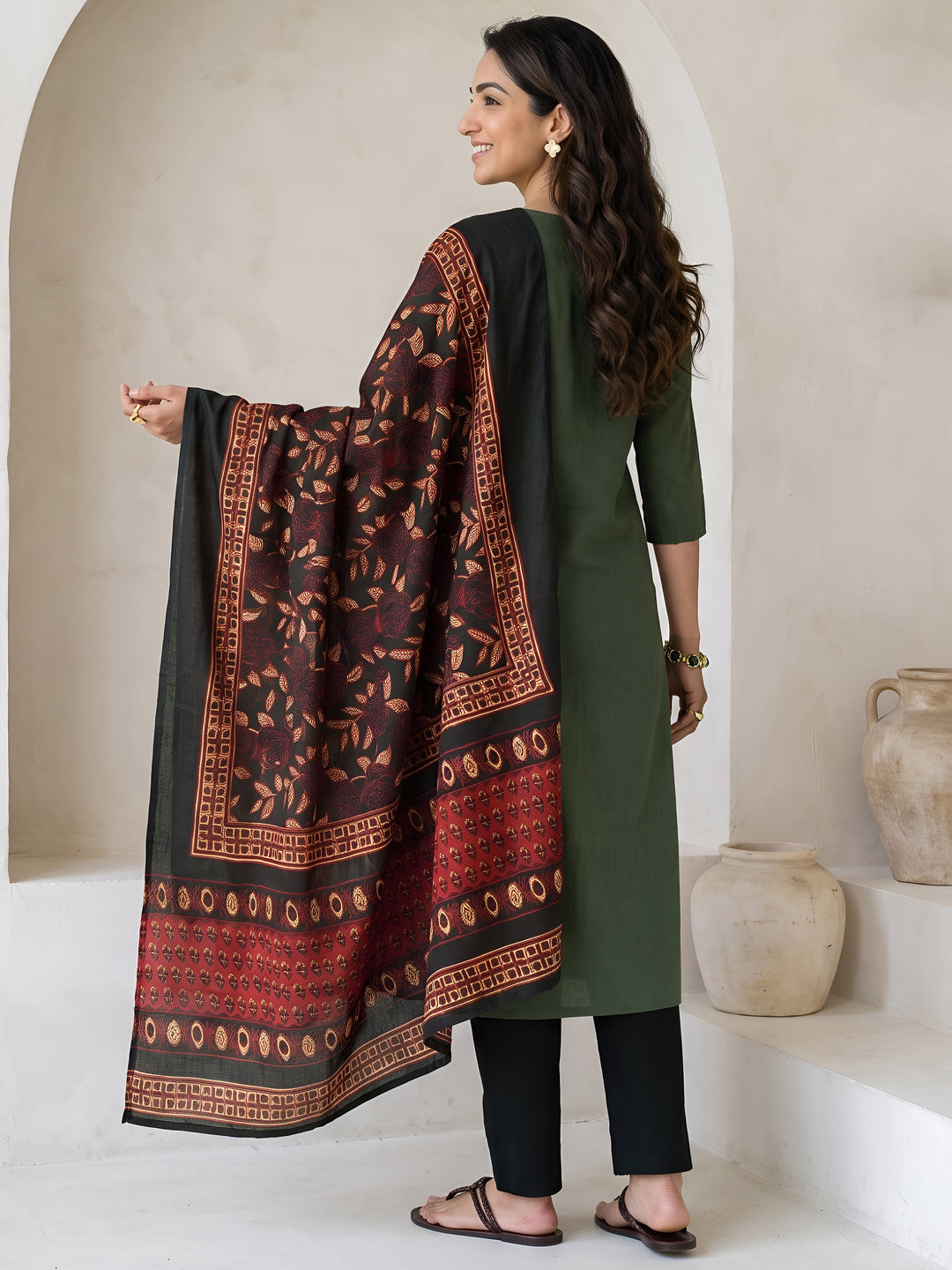 Libas Green Printed Cotton Blend Straight Suit Set 