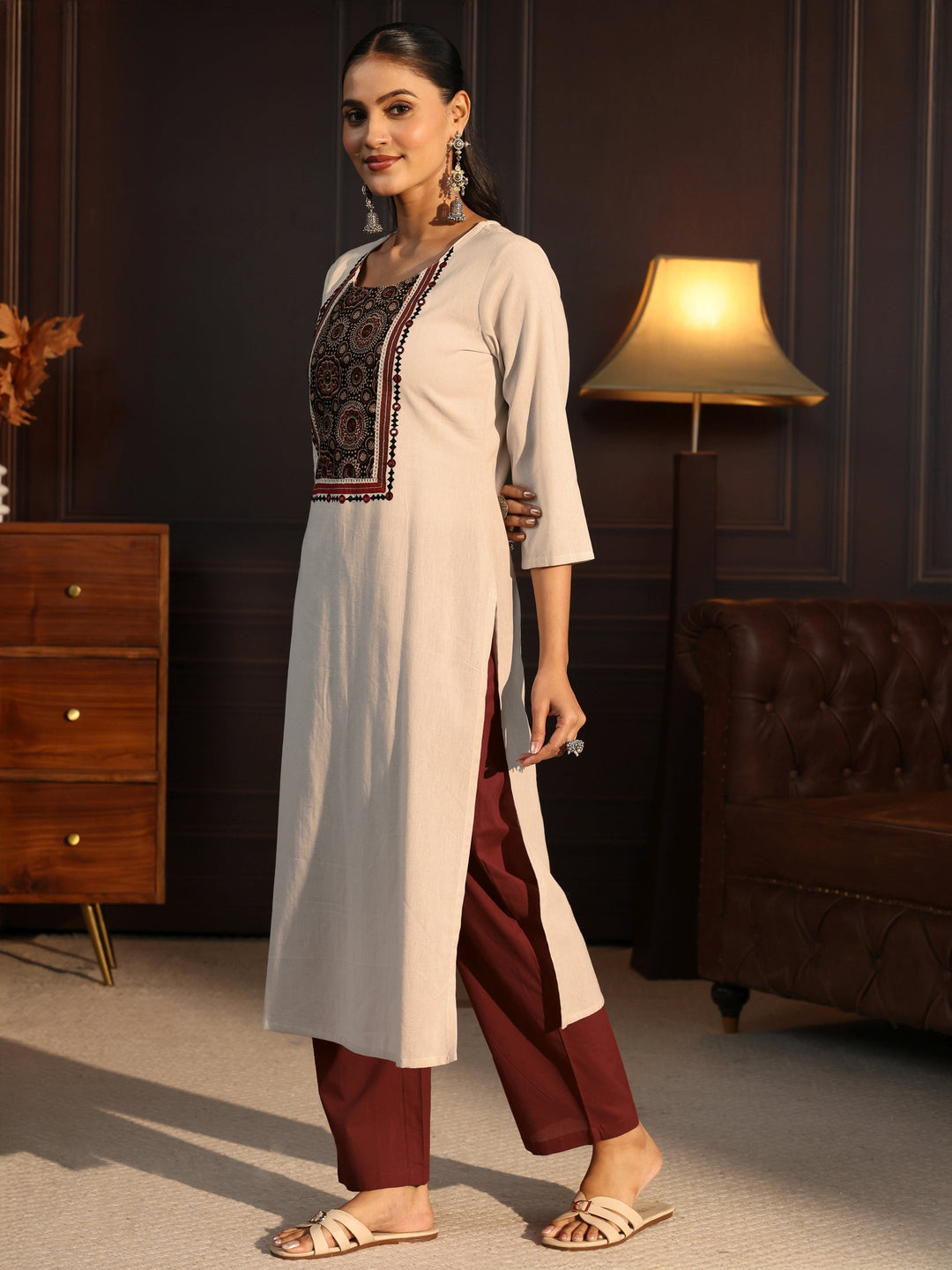  Libas Off White Printed Cotton Blend Straight Suit Set 