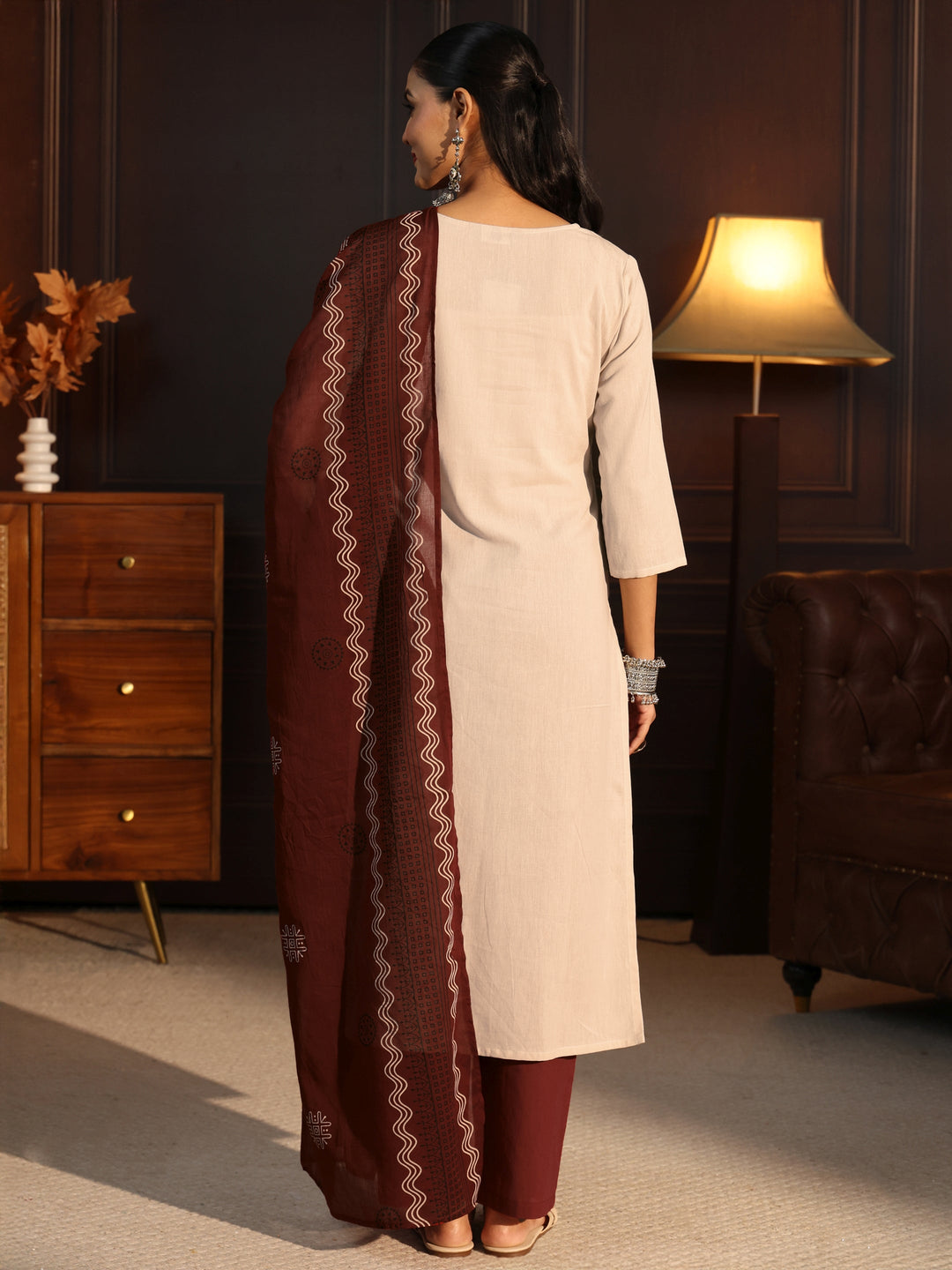  Libas Off White Printed Cotton Blend Straight Suit Set 