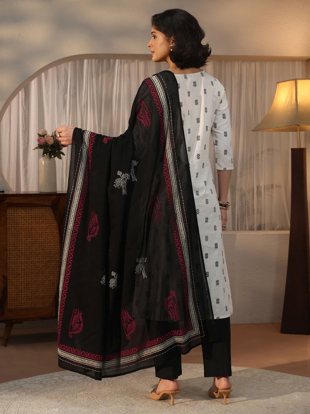  Libas Off White Woven Design Cotton Blend Straight Suit Set 