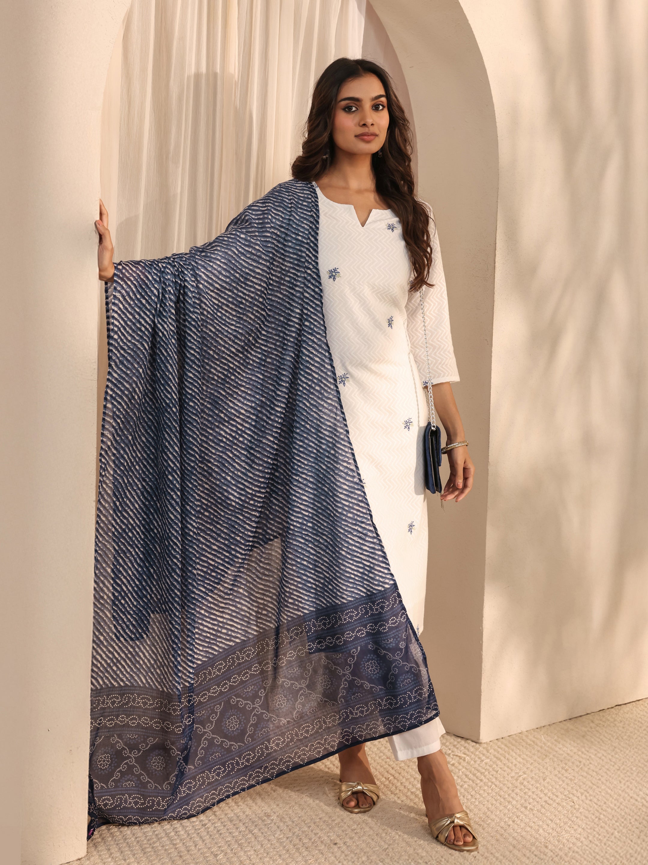 Libas White Embroidered Cotton Straight Suit Set With Dupatta-picture-28