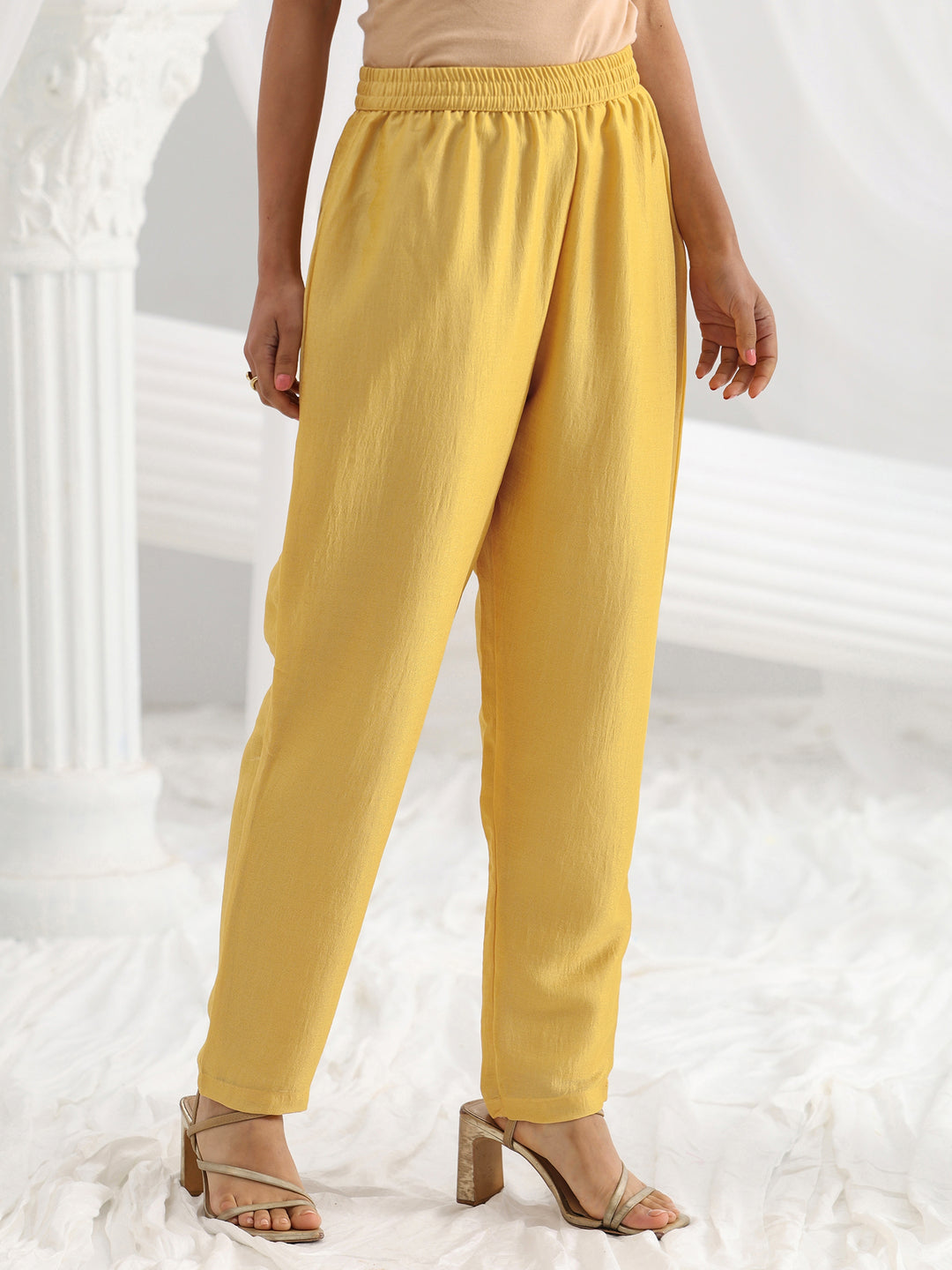  Yellow Embroidered Silk Blend A-Line Suit Set With Dupatta 