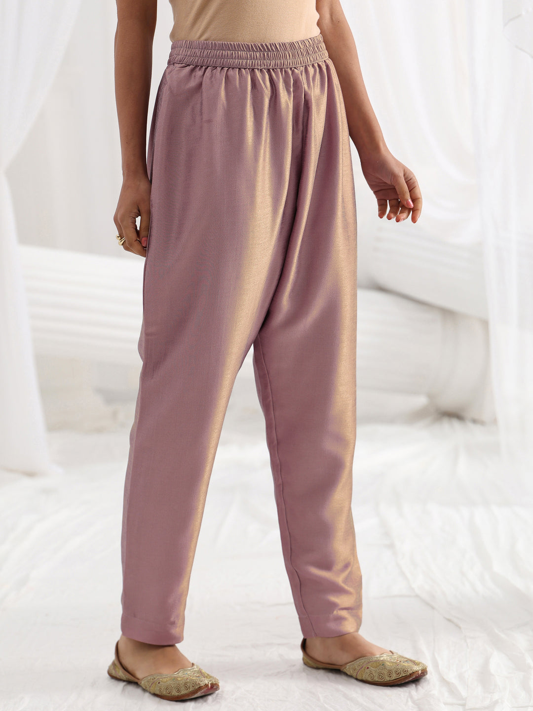  Lavender Embroidered Silk Blend A-Line Suit Set With Dupatta 