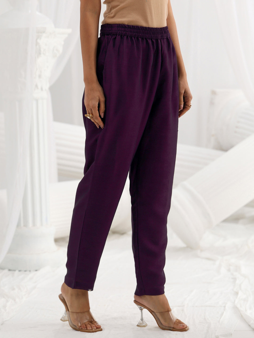  Purple Embroidered Silk Blend A-Line Suit Set With Dupatta 