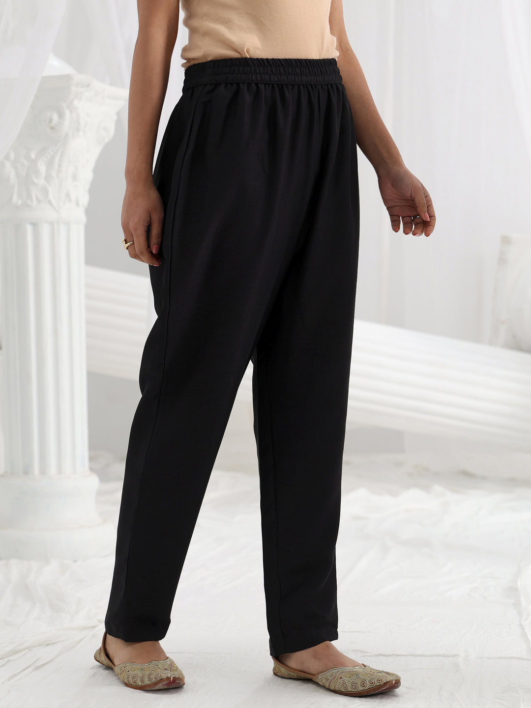 Black Embroidered Silk Blend A-Line Suit Set With Dupatta 