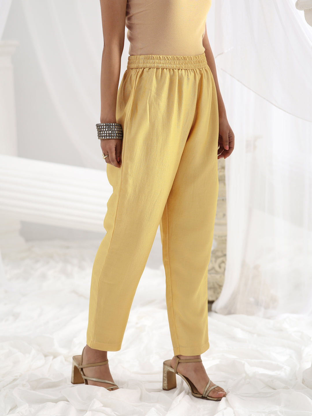  Yellow Embroidered Silk Blend A-Line Suit Set With Dupatta 