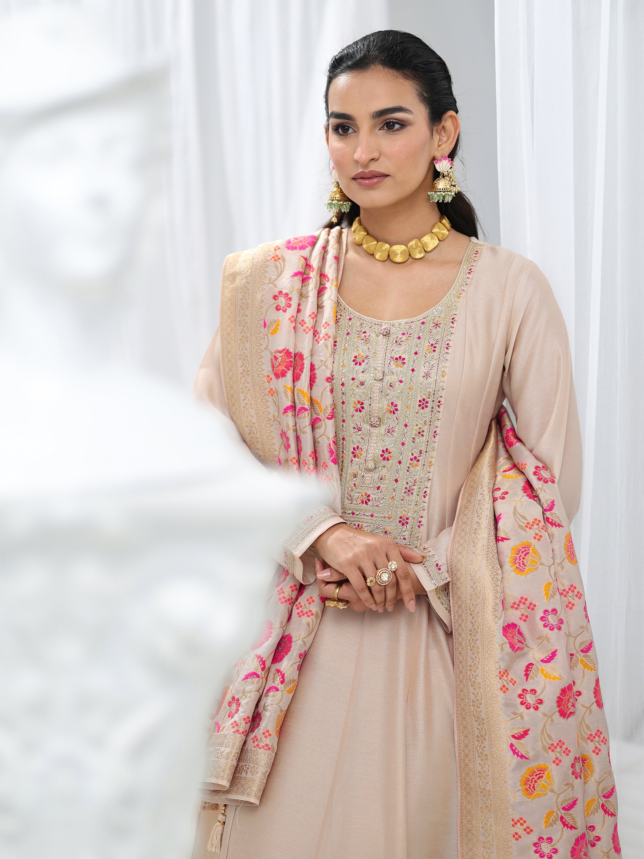 libas Off White Embroidered Silk Blend A-Line Suit Set With Dupatta-picture-12