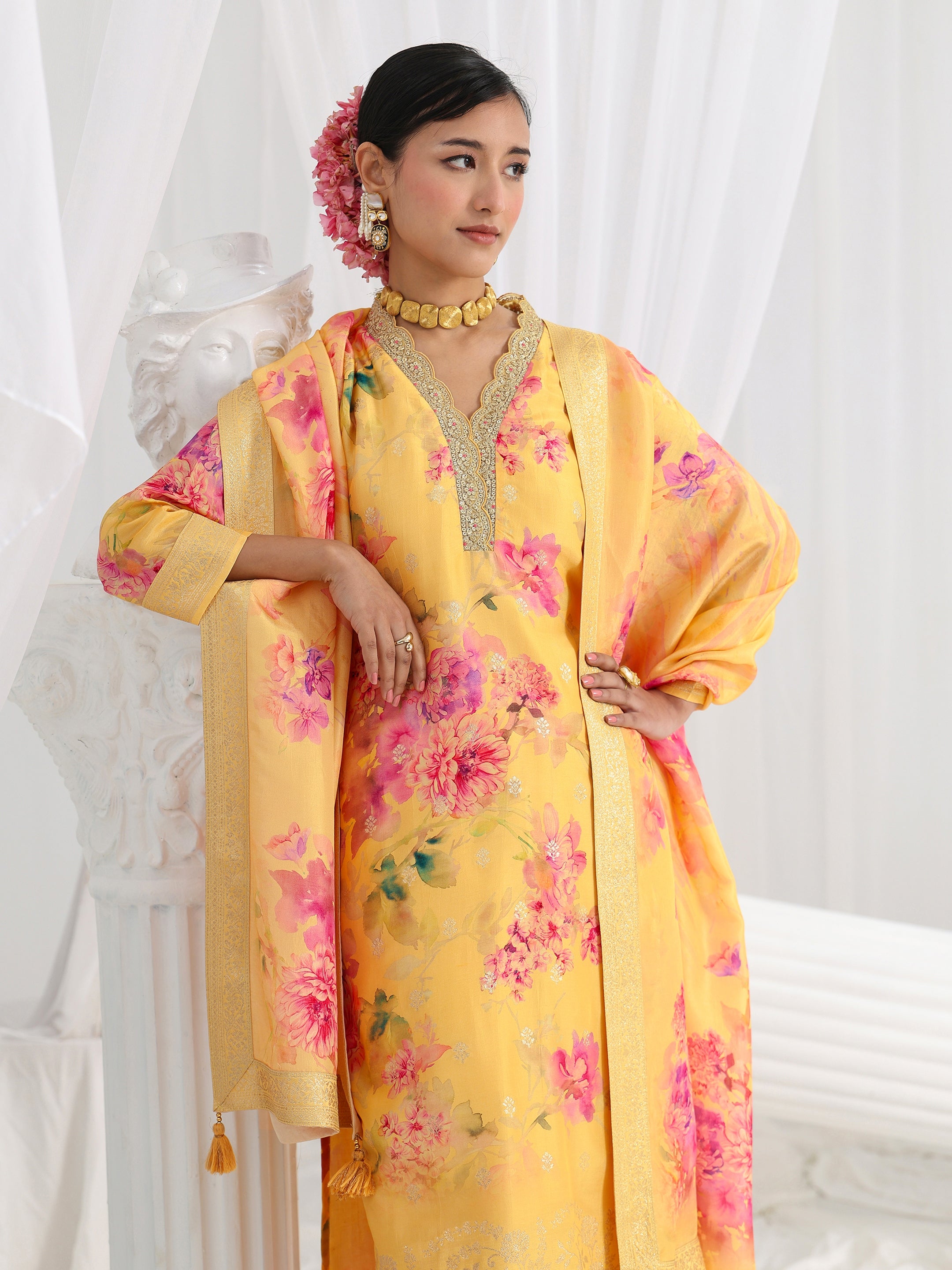 libas Yellow Printed Silk Blend Straight Suit Set With Dupatta-picture-39