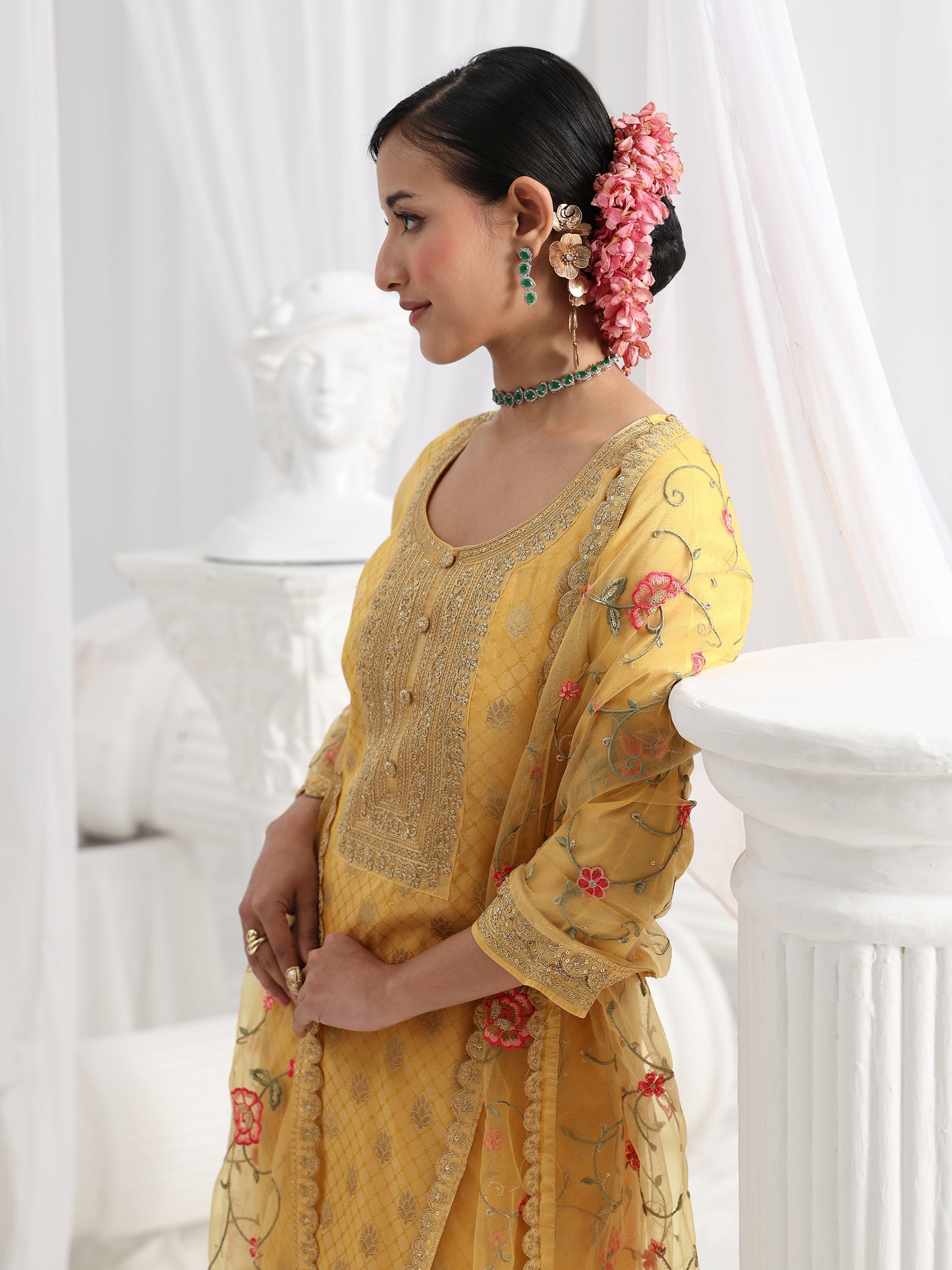 libas Yellow Embroidered Silk Blend Straight Suit Set With Dupatta-picture-14
