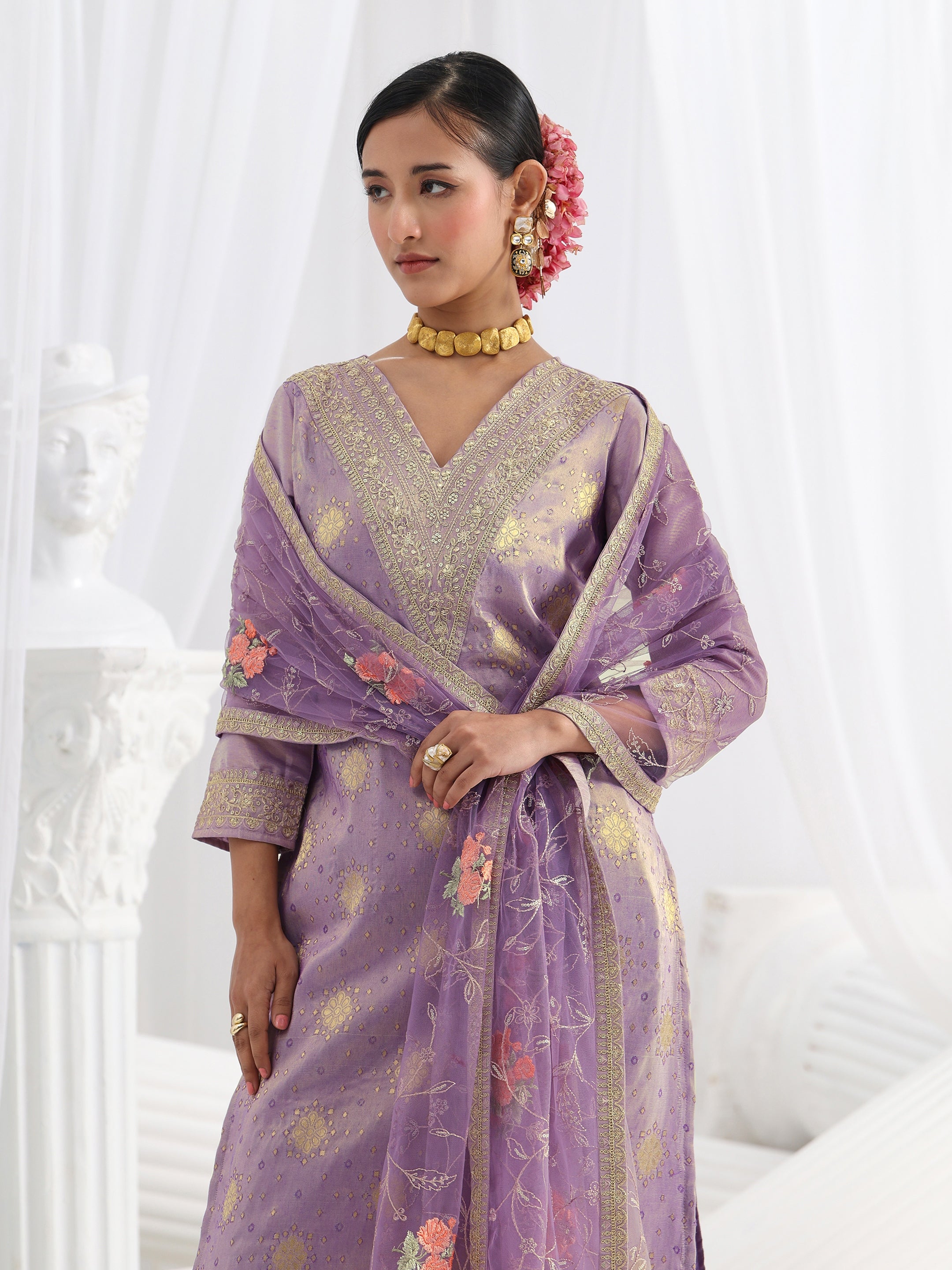 libas Lavender Embroidered Silk Blend Straight Suit Set With Dupatta-picture-25