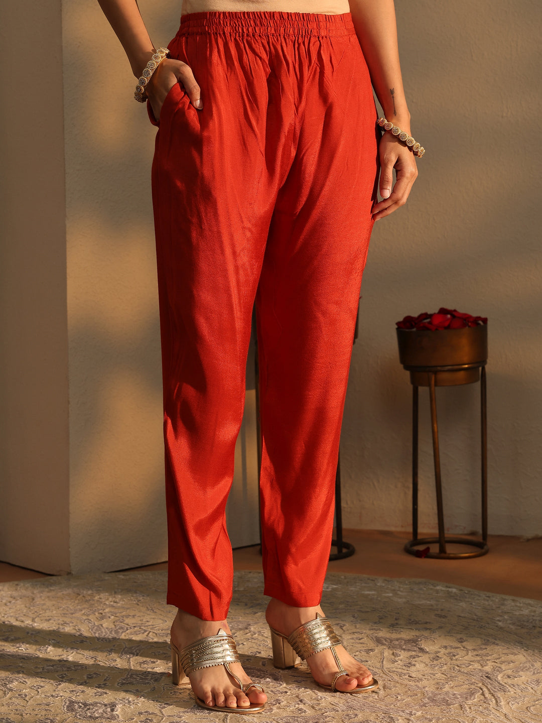  Orange Ethnic Motifs Printed Silk Crepe Straight Suit Set With Dupatta 