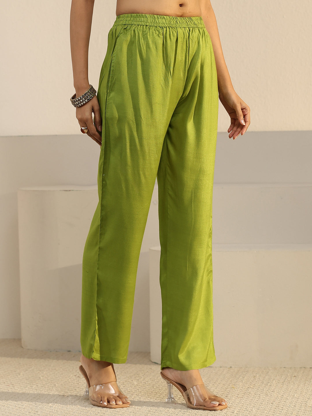  Libas Green Floral Printed Crepe Straight Suit Set 