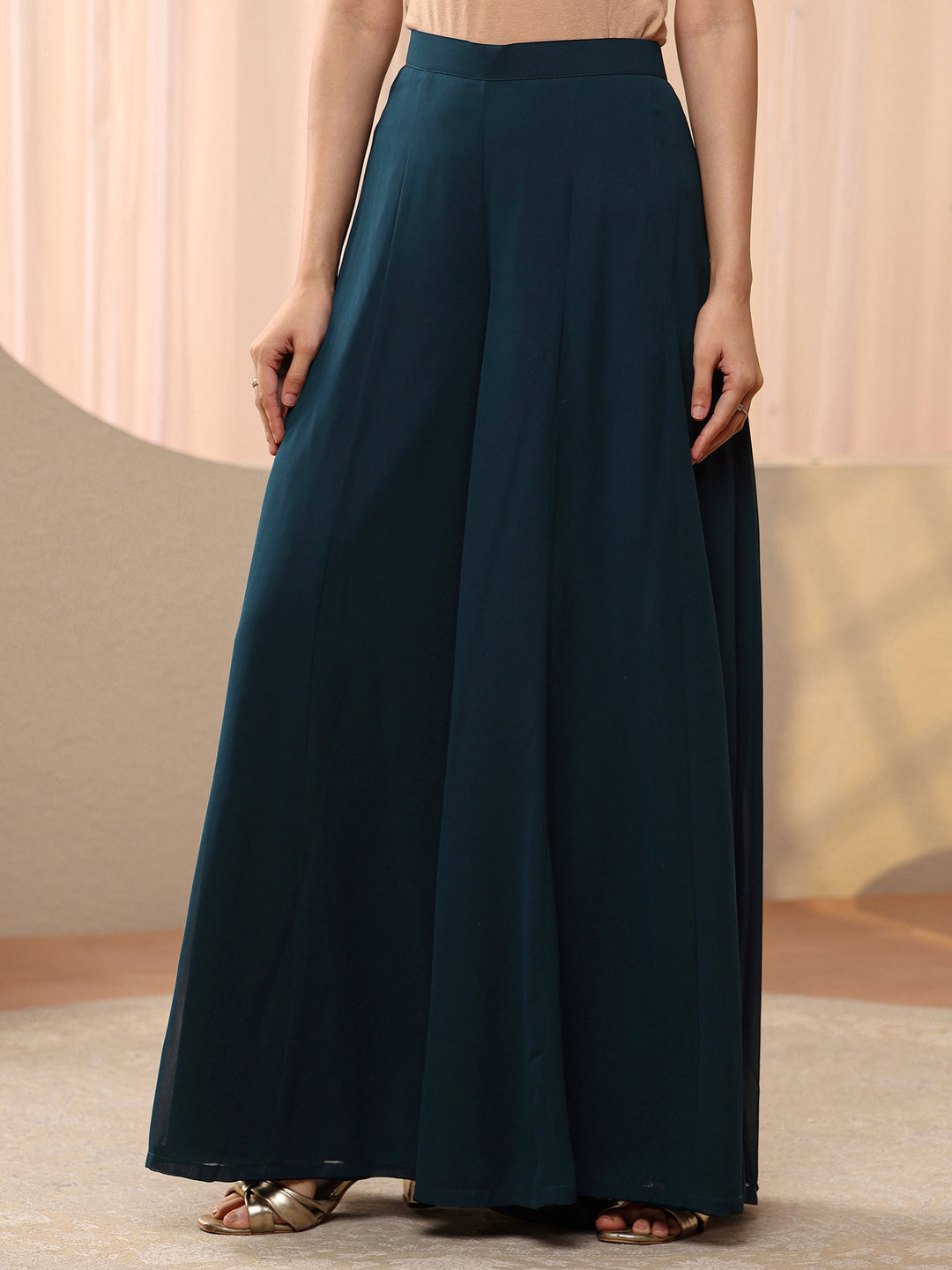  Libas Art Teal Blue Sequin Embellished Georgette Palazzo Suit Set 