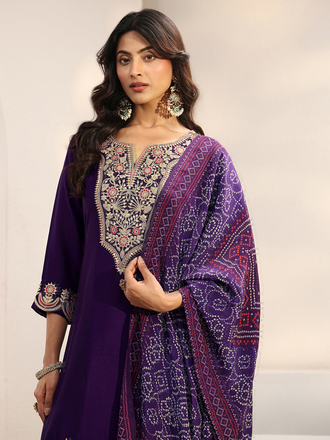  Libas Art Purple Floral Embellished Crepe Sharara Suit Set With Dupatta 