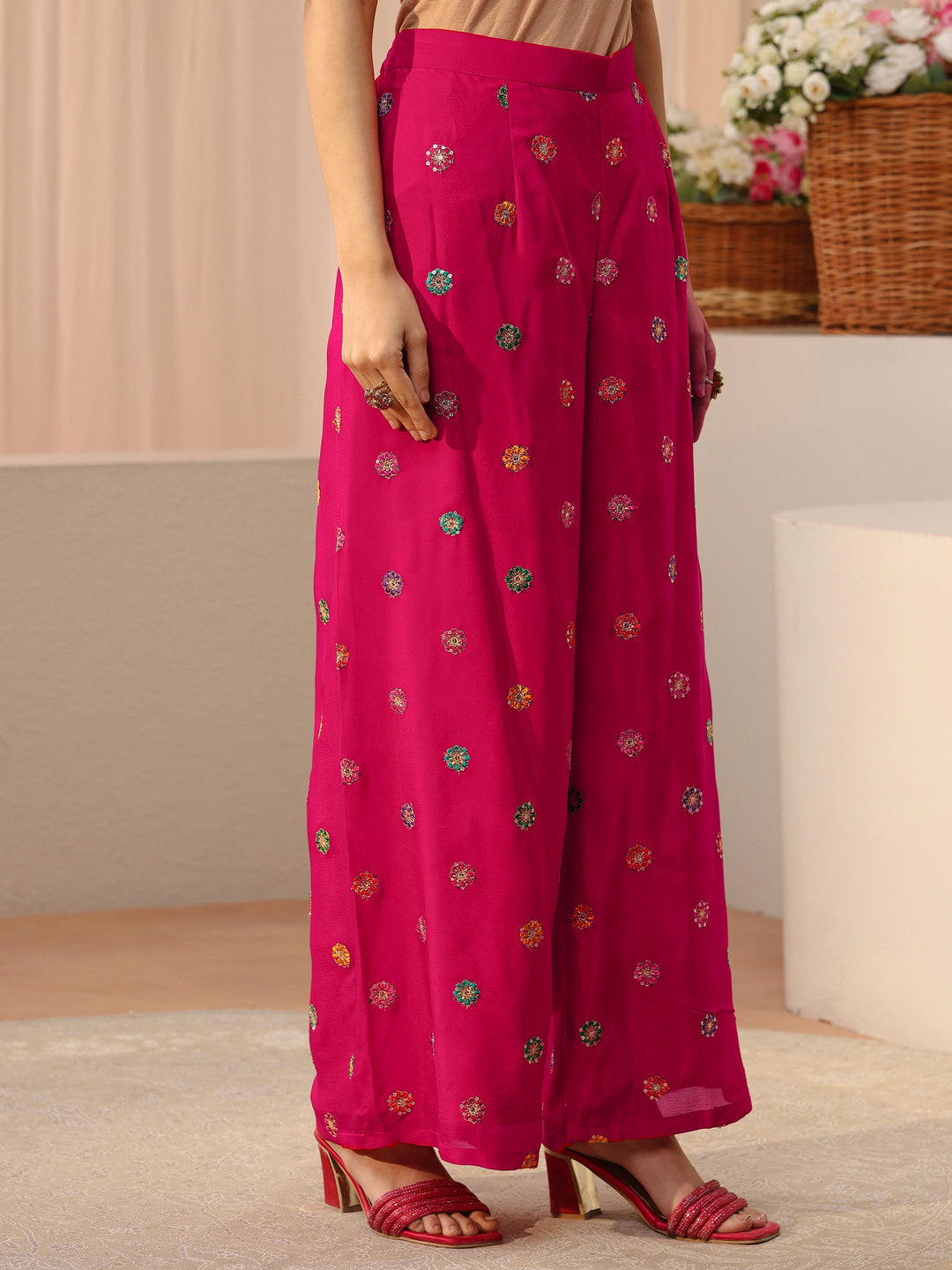  Libas Art Pink Ethnic Embroidered Crepe Co-Ord Set 