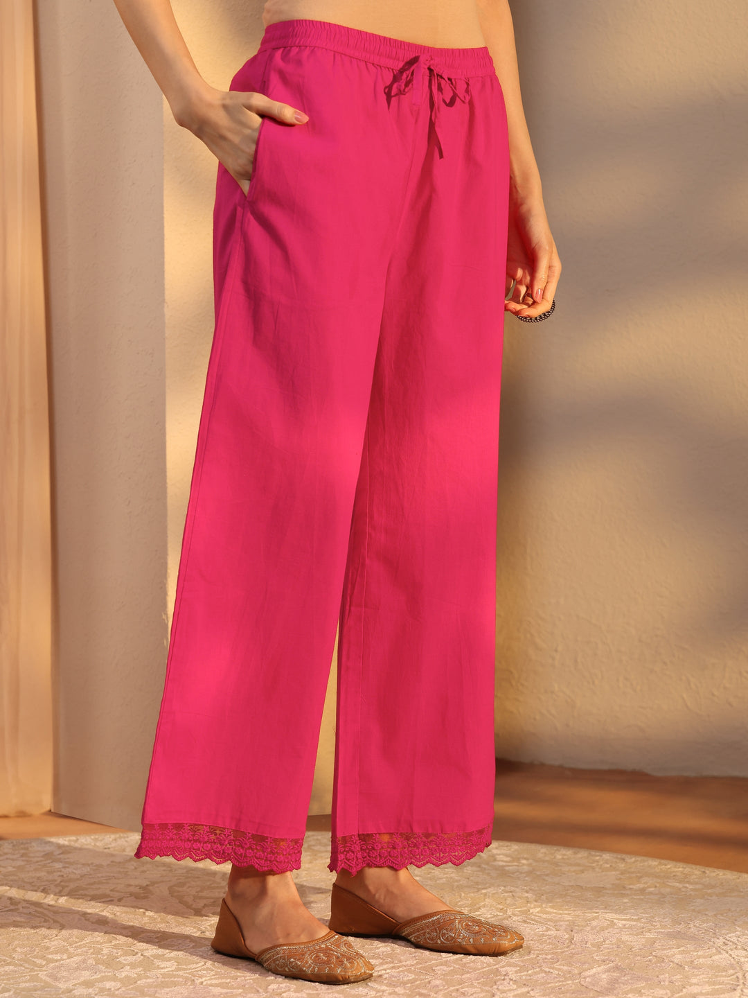  Pink Floral Embroidered Cotton Straight Suit Set With Dupatta 