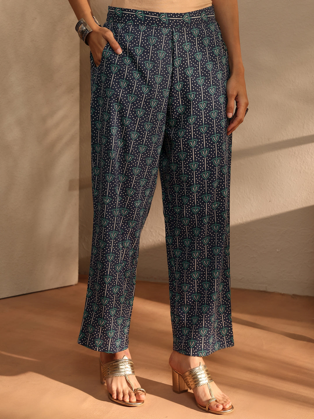  Blue Bandhani Printed Cotton Blend A-Line Suit Set With Dupatta 