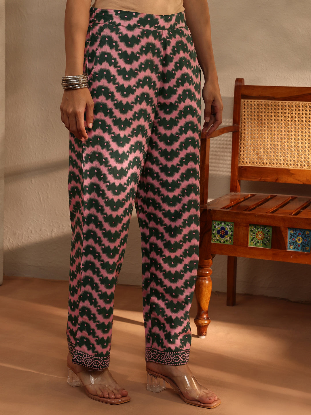  Green Bandhani Printed Cotton Blend A-Line Suit Set With Dupatta 