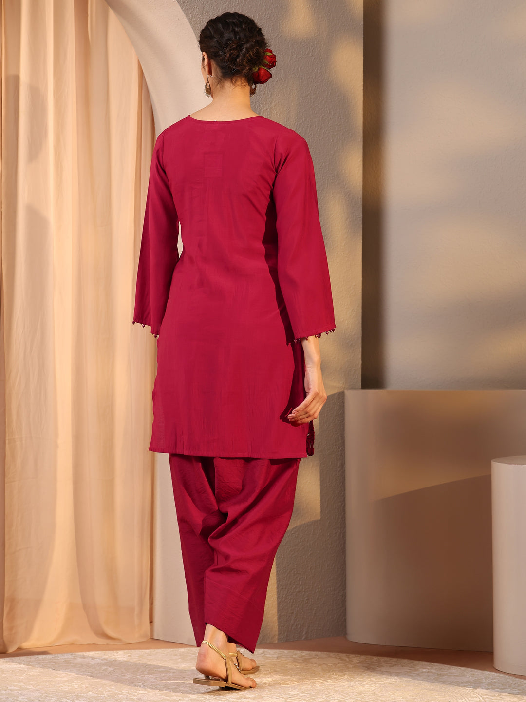  Libas Maroon Silk Blend Farshi Salwar Kurta Set 