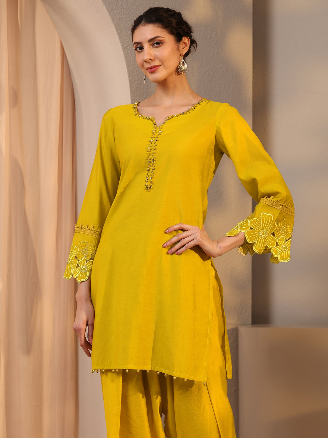  Mustard Embellished Silk Blend Co-Ord Set 