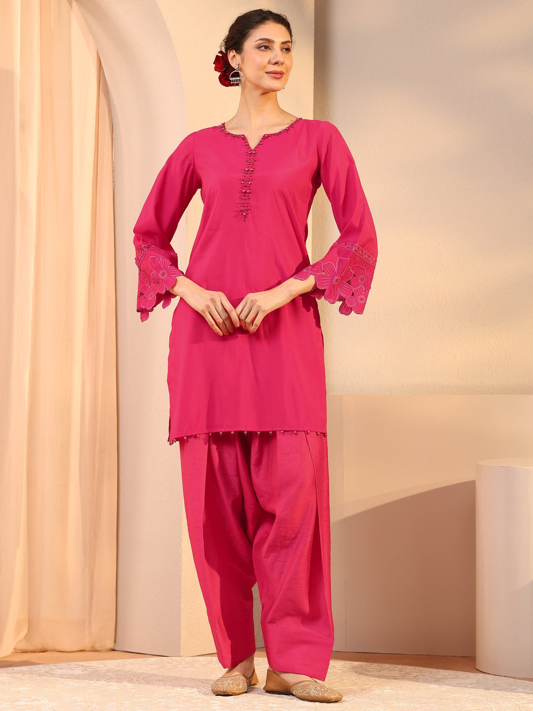  Pink Embellished Silk Blend Co-Ord Set 