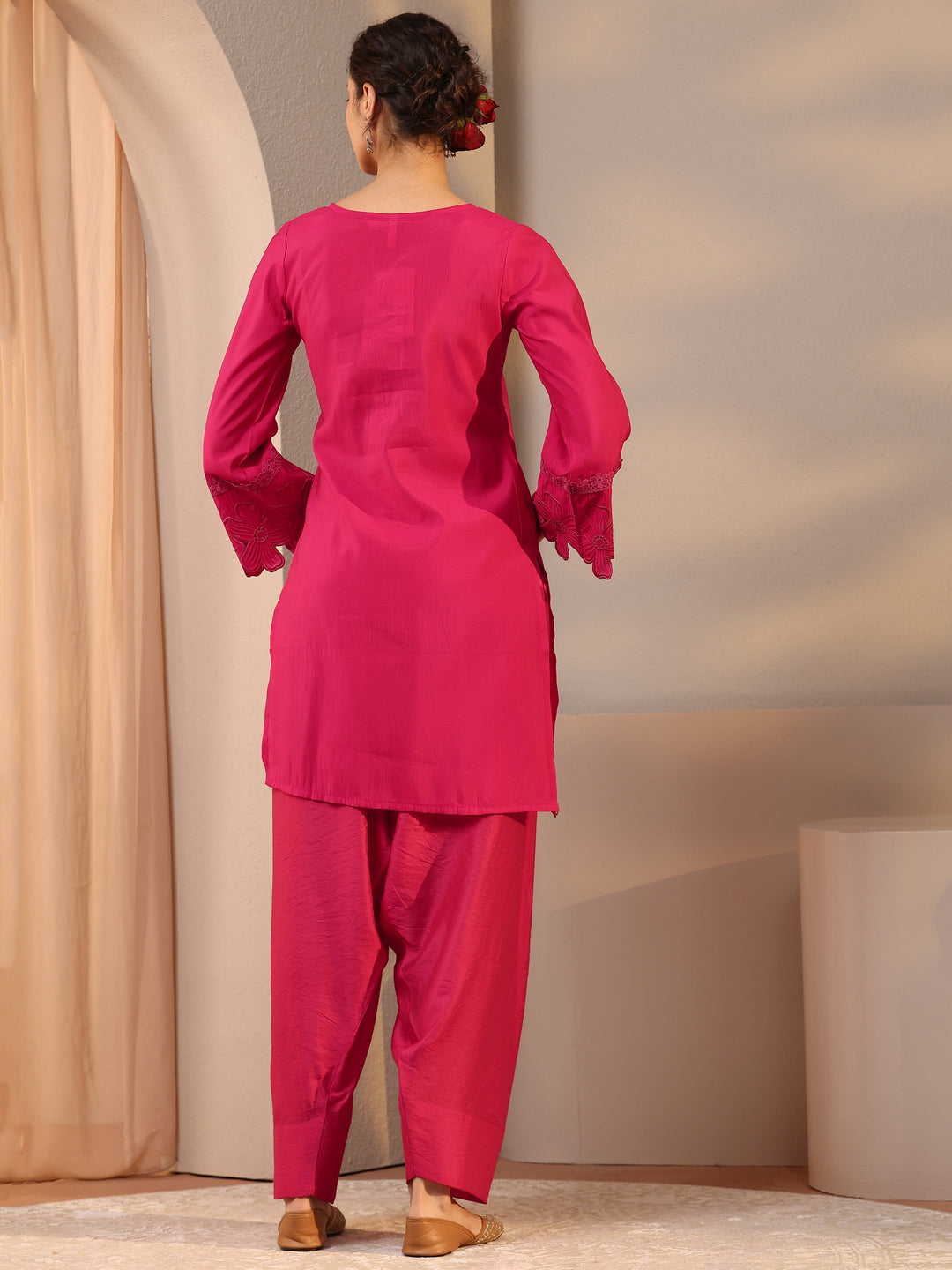  Pink Embellished Silk Blend Co-Ord Set 