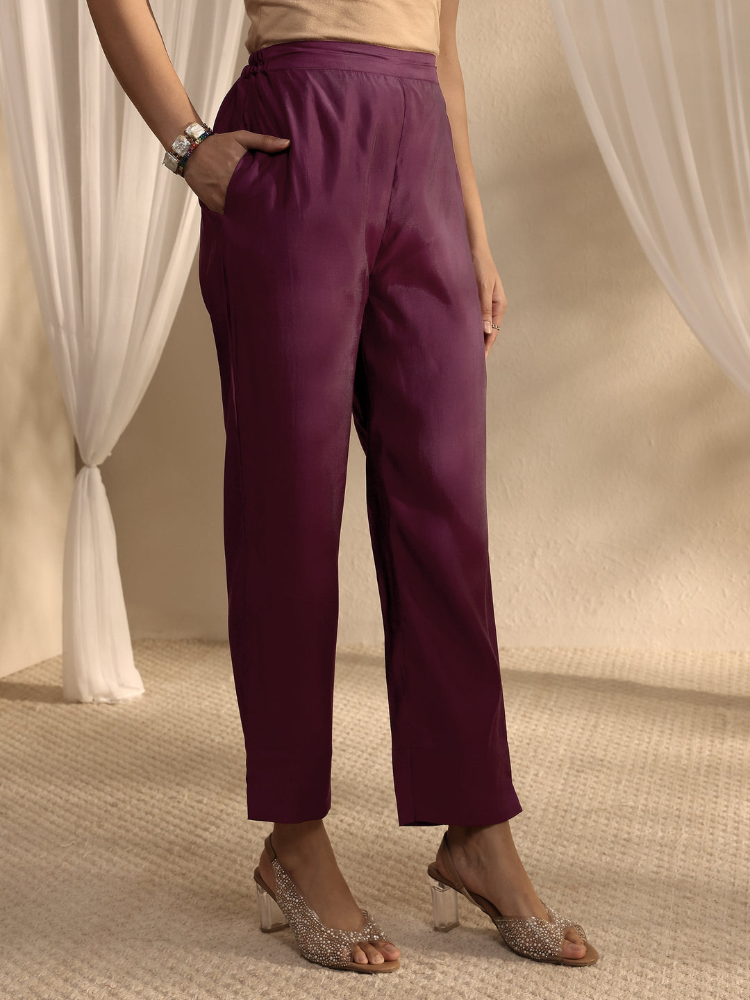 Magenta Floral Embroidered Silk Blend Straight Suit Set With Dupatta 